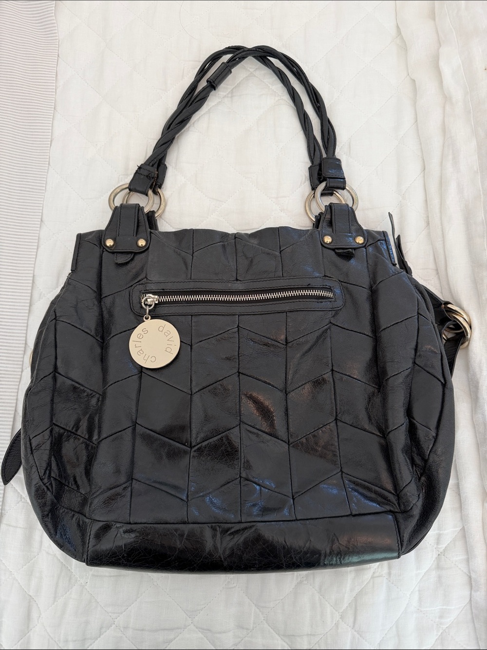 Black Charles David Quilted Leather Handbag